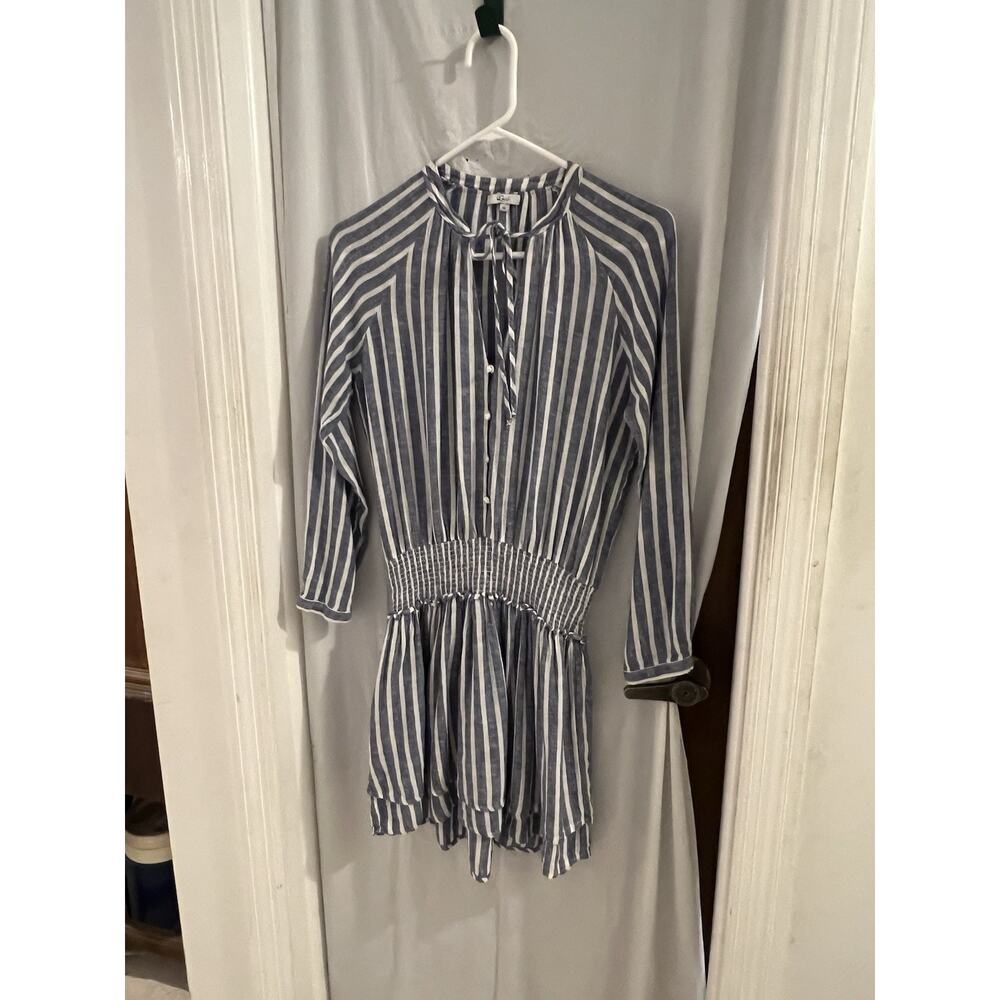 Rails Blue & White Striped Linen Blend Jasmine Mini Dress - Size XS - Picture 2 of 6